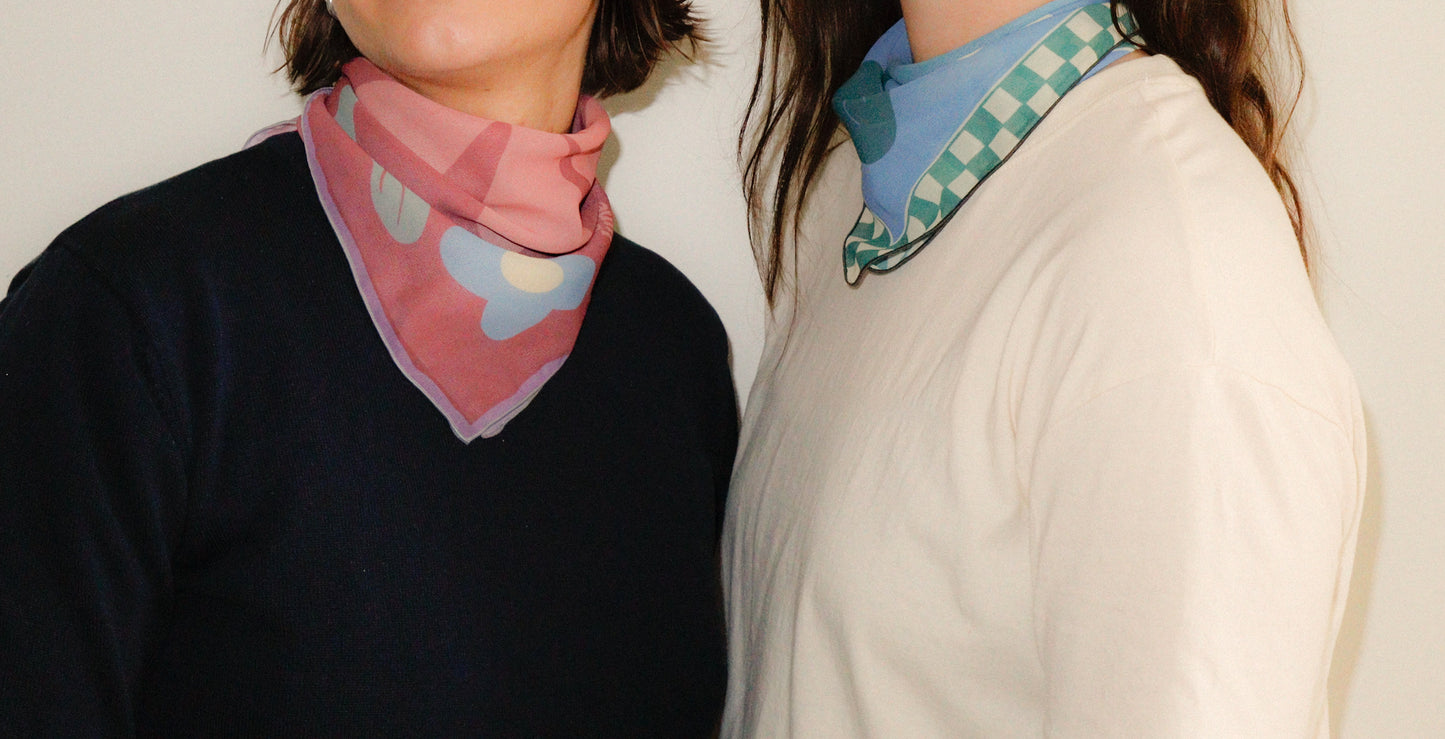 Foulard Carreaux Aqua - Chiffon